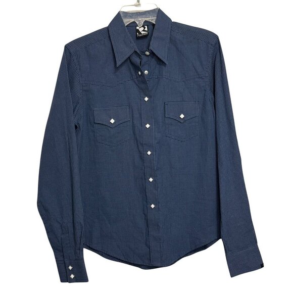 Rockies Tops - Rockies Womens Blue Checkered Long Sleeve Pearl Snap Shirt - Size Medium